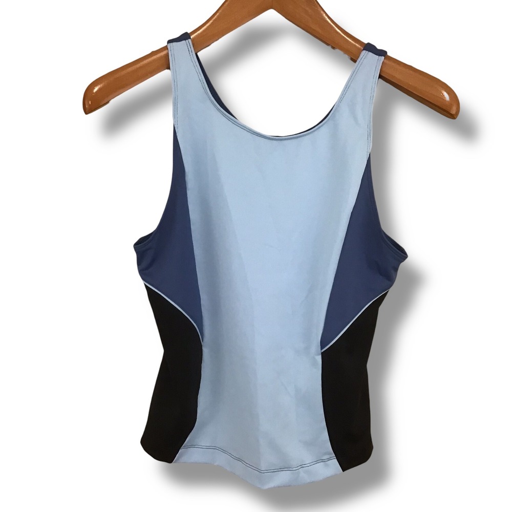 Danskin Now Womens XL 16/18 Blue Black Colorblock Activewear Tank Top